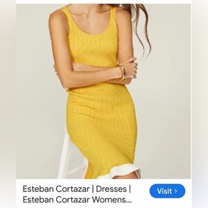 Sleeveless Yellow Knit Midi Dress with White Ruffle Hem